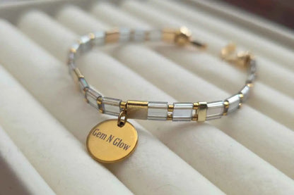 Glow Line Bracelet – Minimal Miyuki Tila Bracelet with Gold Details