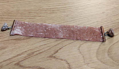 Blush Crystal Luxe | Handwoven TOHO Beaded Cuff Bracelet with Rhinestone Magnetic Clasp