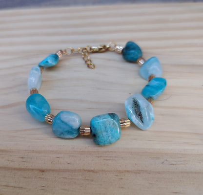 Handmade Larimar Bracelet, 24K Gold-Plated Spacers, Adjustable Boho Jewelry