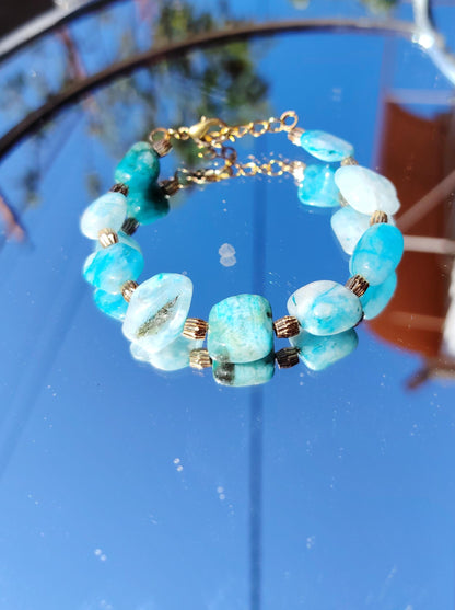 Handmade Larimar Bracelet, 24K Gold-Plated Spacers, Adjustable Boho Jewelry
