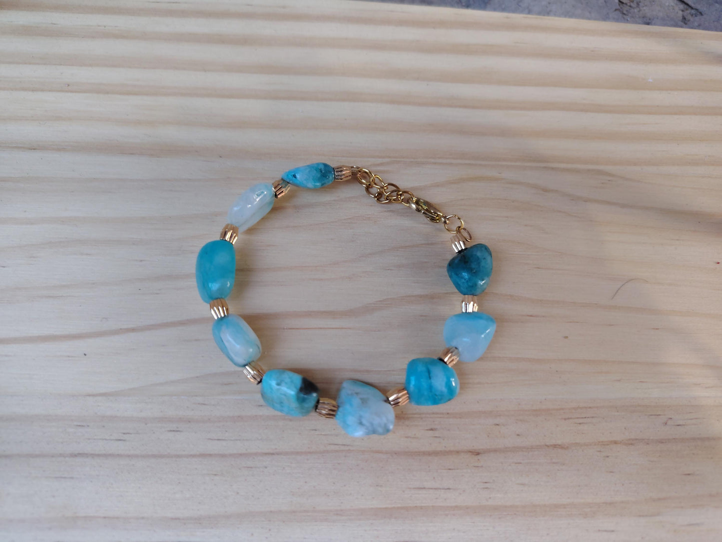 Handmade Larimar Bracelet, 24K Gold-Plated Spacers, Adjustable Boho Jewelry