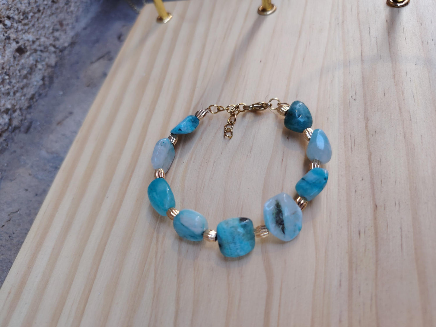 Handmade Larimar Bracelet, 24K Gold-Plated Spacers, Adjustable Boho Jewelry