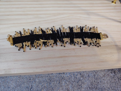 Sparkling Black & Gold Beaded Fringe Bracelet  Handwoven Statement Jewelry
