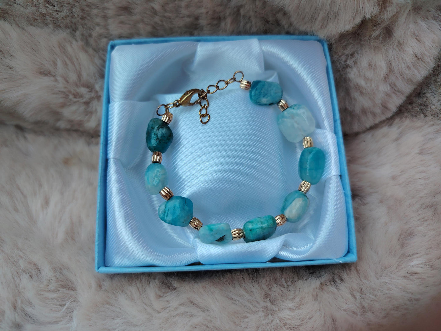 Handmade Larimar Bracelet, 24K Gold-Plated Spacers, Adjustable Boho Jewelry