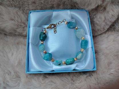 Handmade Larimar Bracelet, 24K Gold-Plated Spacers, Adjustable Boho Jewelry