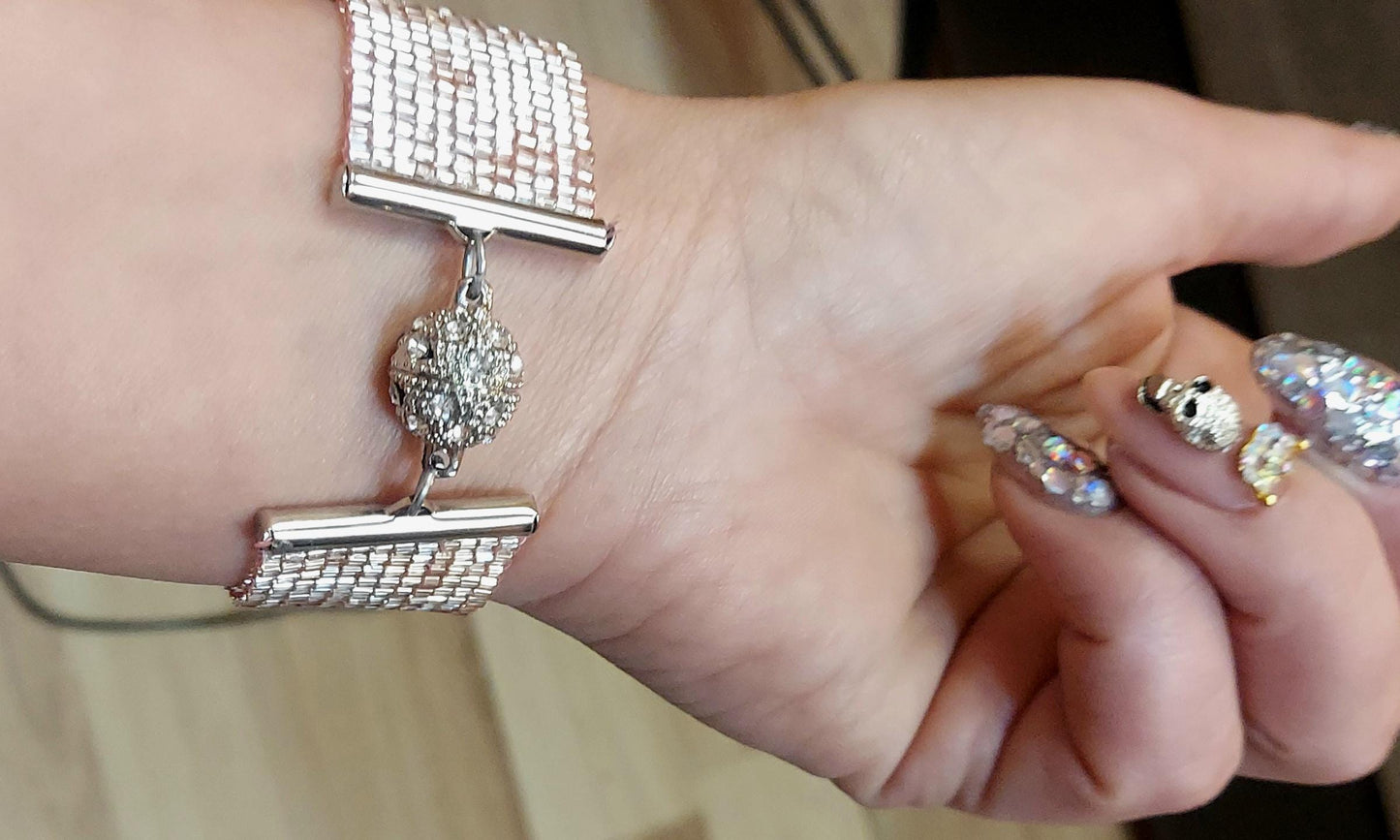 Blush Crystal Luxe | Handwoven TOHO Beaded Cuff Bracelet with Rhinestone Magnetic Clasp