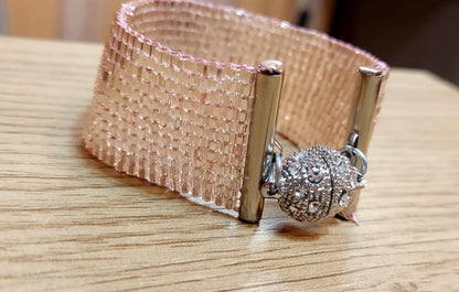Blush Crystal Luxe | Handwoven TOHO Beaded Cuff Bracelet with Rhinestone Magnetic Clasp