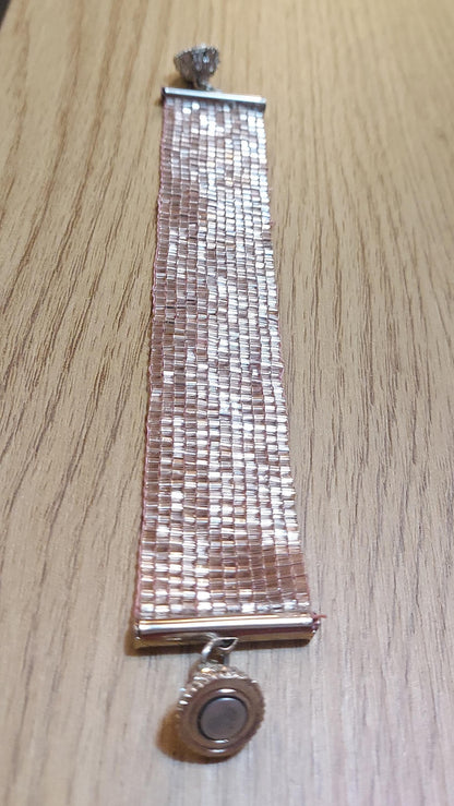 Blush Crystal Luxe | Handwoven TOHO Beaded Cuff Bracelet with Rhinestone Magnetic Clasp