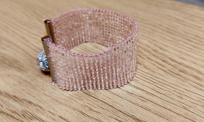 Blush Crystal Luxe | Handwoven TOHO Beaded Cuff Bracelet with Rhinestone Magnetic Clasp