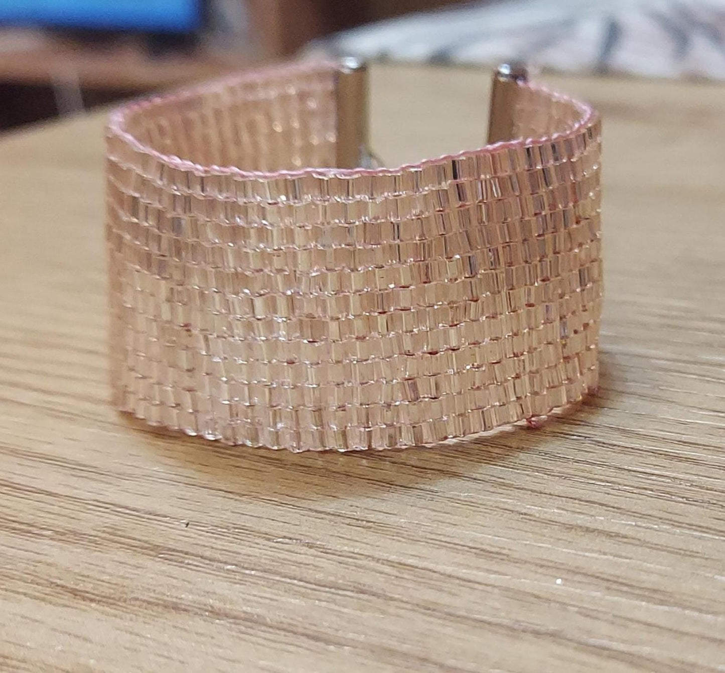 Blush Crystal Luxe | Handwoven TOHO Beaded Cuff Bracelet with Rhinestone Magnetic Clasp