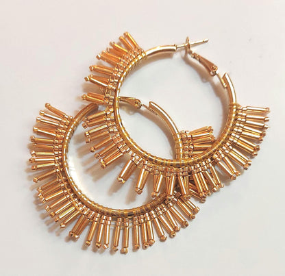 Miyuki Seed Bead Fringe Earrings, Handwoven Japanese Drop Earrings, Modern Minimal Statement Jewelry