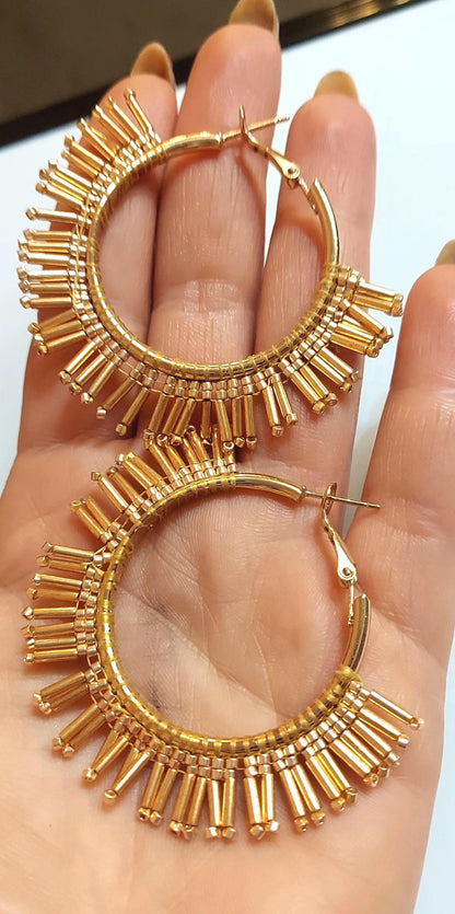Miyuki Seed Bead Fringe Earrings, Handwoven Japanese Drop Earrings, Modern Minimal Statement Jewelry