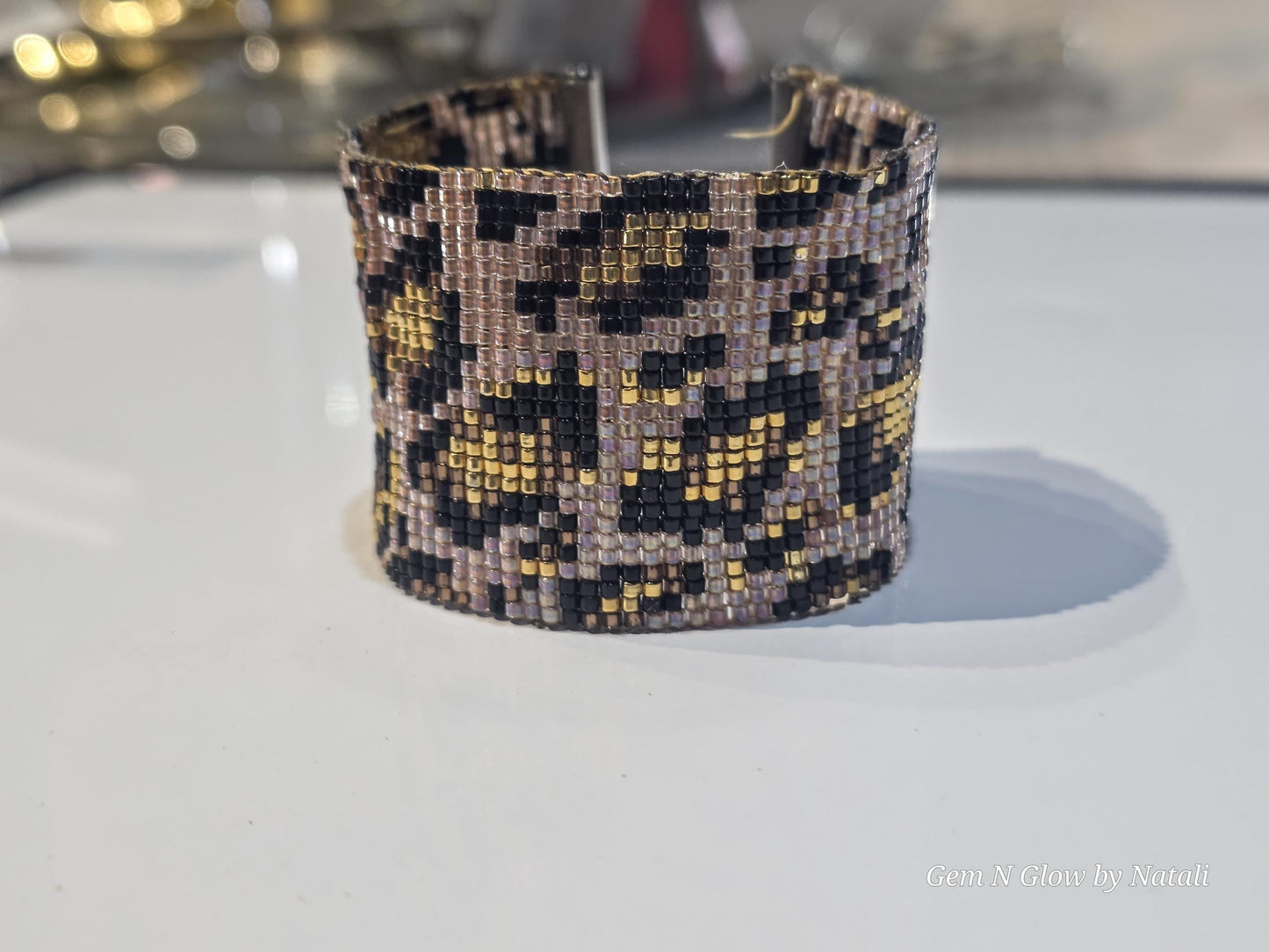 Leopard Beaded Cuff Bracelet | Handwoven Miyuki Animal Wristband | Wild Pattern Beaded Jewelry