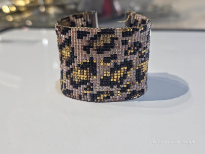 Leopard Beaded Cuff Bracelet | Handwoven Miyuki Animal Wristband | Wild Pattern Beaded Jewelry