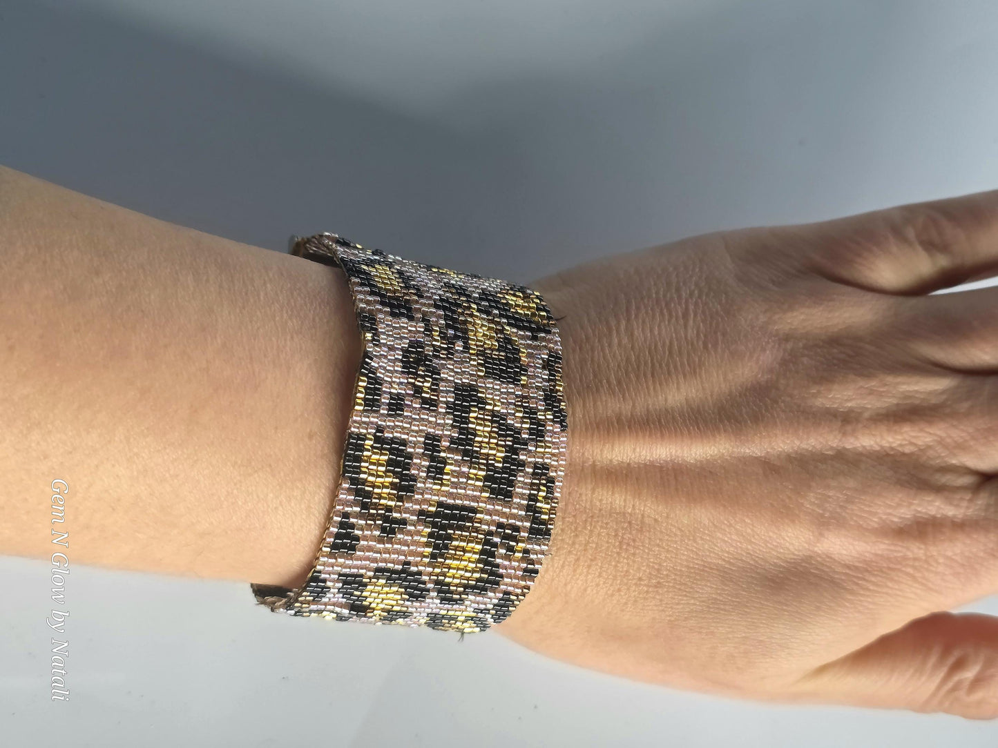 Leopard Beaded Cuff Bracelet | Handwoven Miyuki Animal Wristband | Wild Pattern Beaded Jewelry