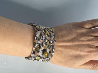 Leopard Beaded Cuff Bracelet | Handwoven Miyuki Animal Wristband | Wild Pattern Beaded Jewelry