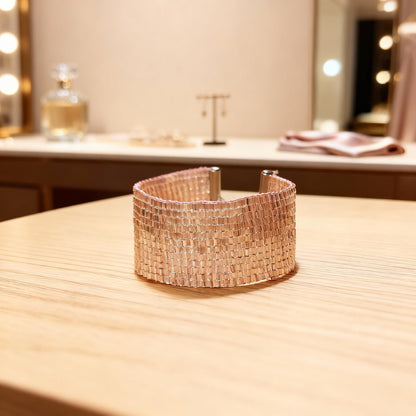 Blush Crystal Luxe | Handwoven TOHO Beaded Cuff Bracelet with Rhinestone Magnetic Clasp