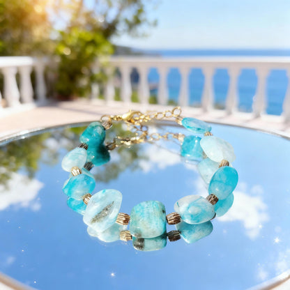 Handmade Larimar Bracelet, 24K Gold-Plated Spacers, Adjustable Boho Jewelry