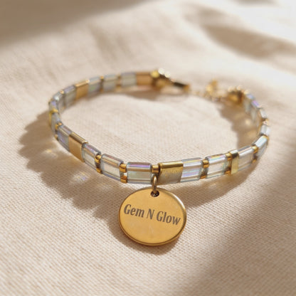 Glow Line Bracelet – Minimal Miyuki Tila Bracelet with Gold Details