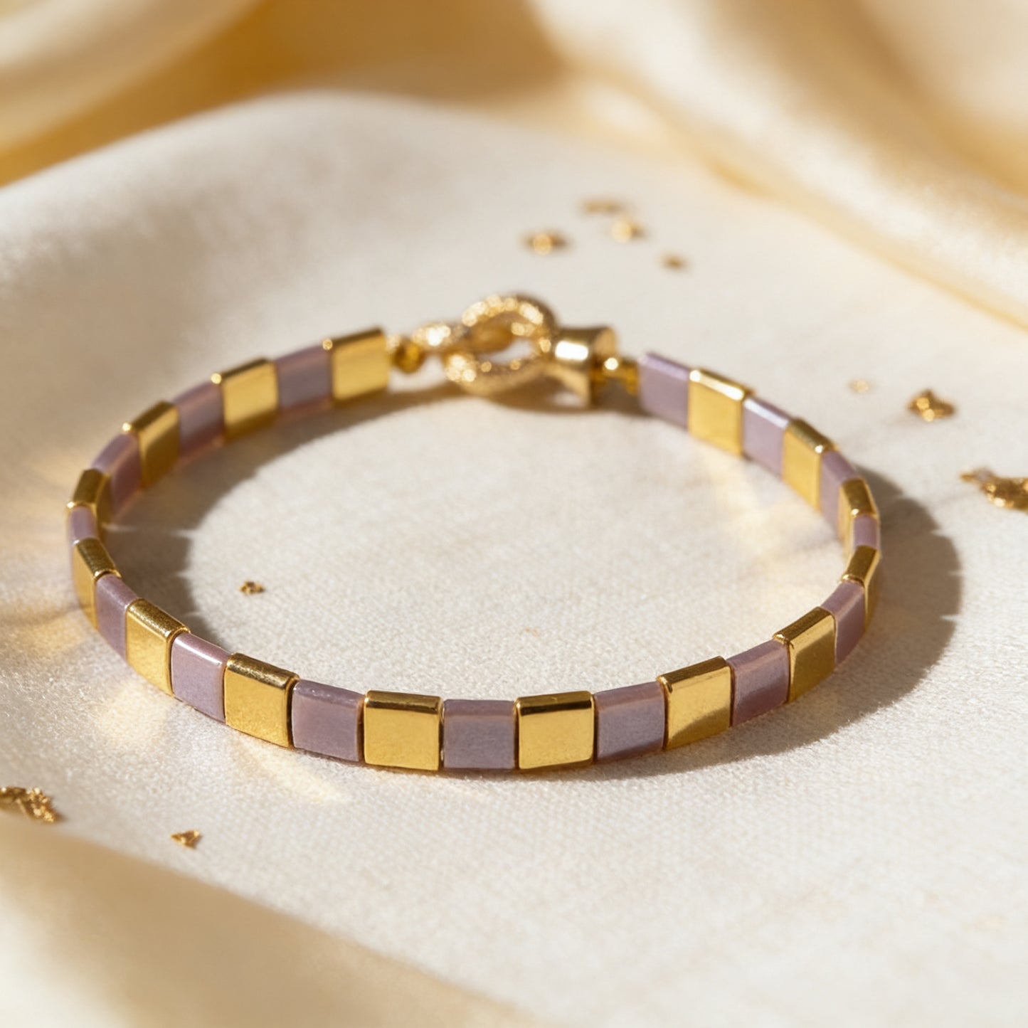 Silk Line  Bracelet - Handmade Lilac Gold Tila Jewelry Gem N Glow by Natali