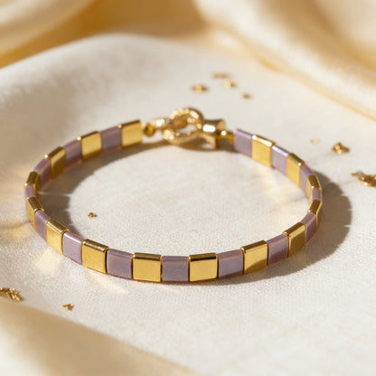 Silk Line  Bracelet - Handmade Lilac Gold Tila Jewelry Gem N Glow by Natali